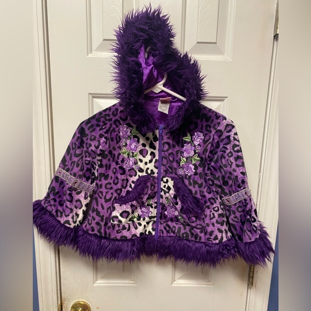 Lipstik Girls 4T Fussy Hoodie Purple Black Jacket Animal Print